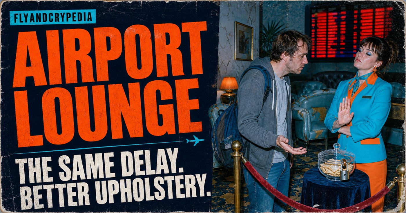 Passenger denied stale crackers in a shabby exclusive lounge for the FlyAndCrypedia airport lounge definition