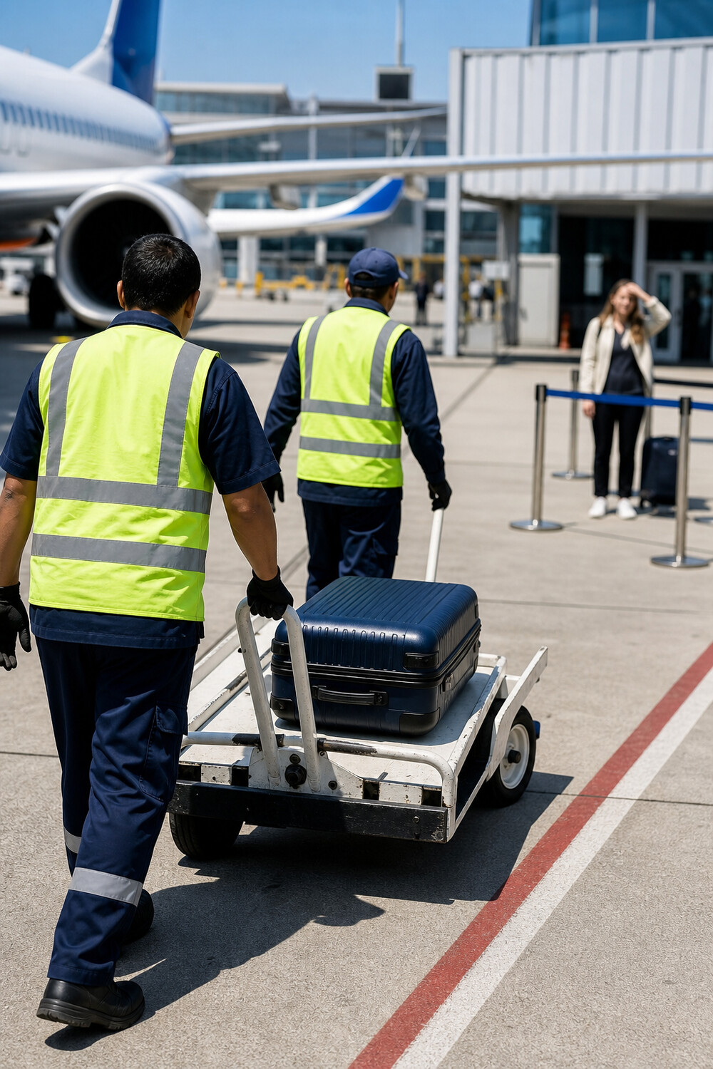 A FlyAndCry passenger watches their baggage reach the connection first