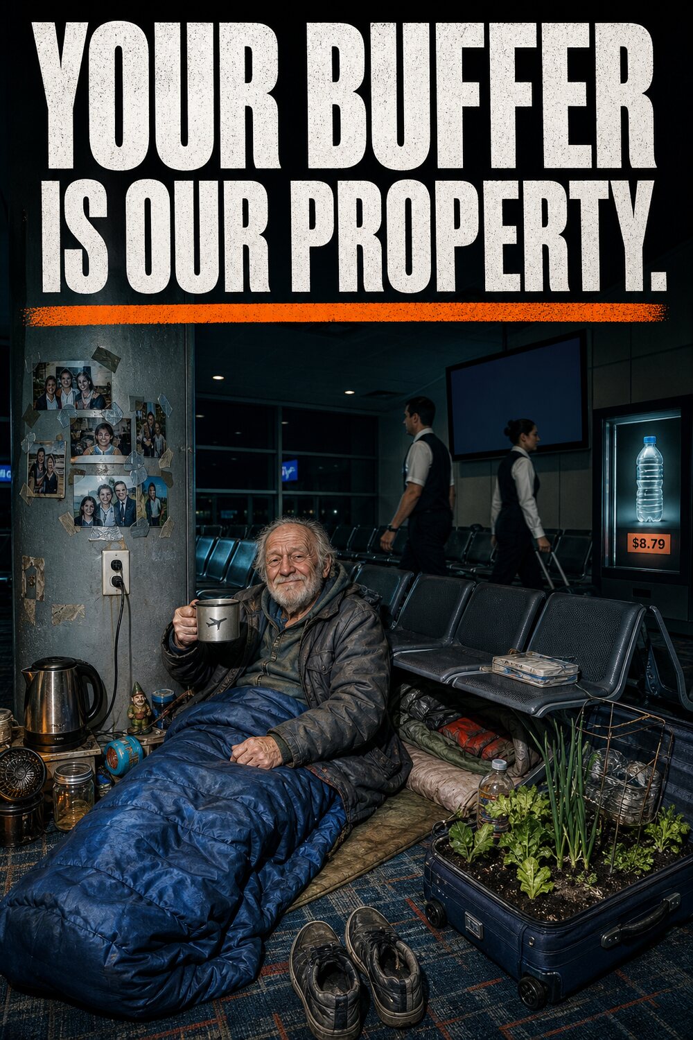 Passenger who has established a permanent home inside an airport terminal