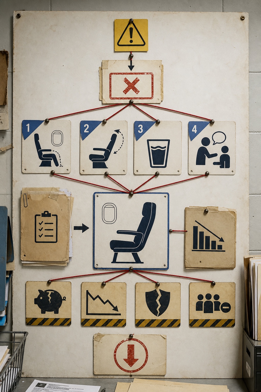 FlyAndCry comfort investigation evidence board documenting service failures