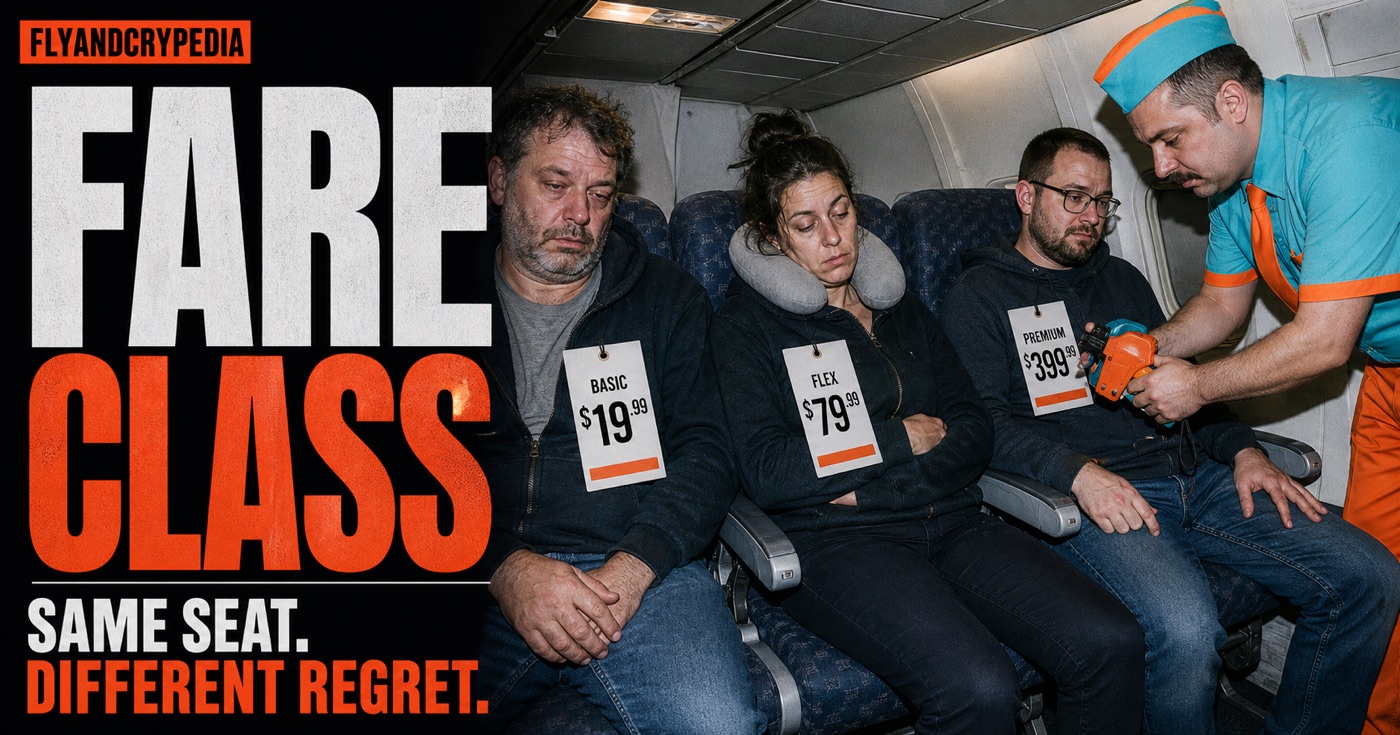 Three passengers in identical seats charged different prices for the FlyAndCrypedia fare class definition