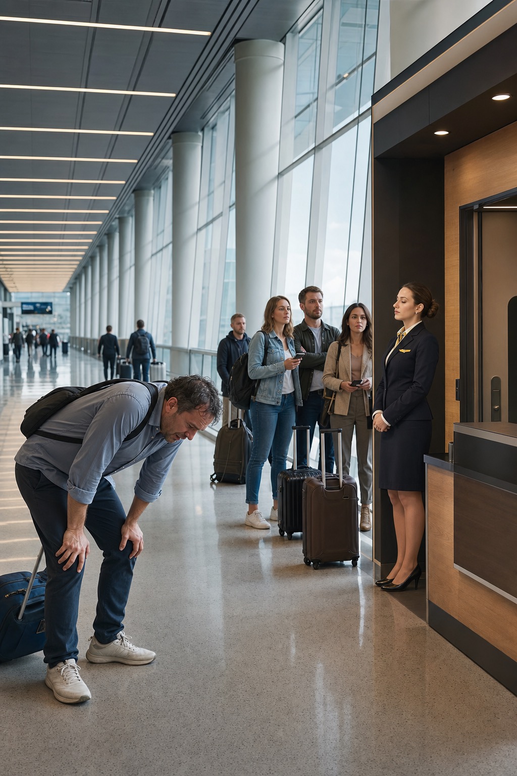Passengers arriving at the newly reassigned FlyAndCry boarding gate