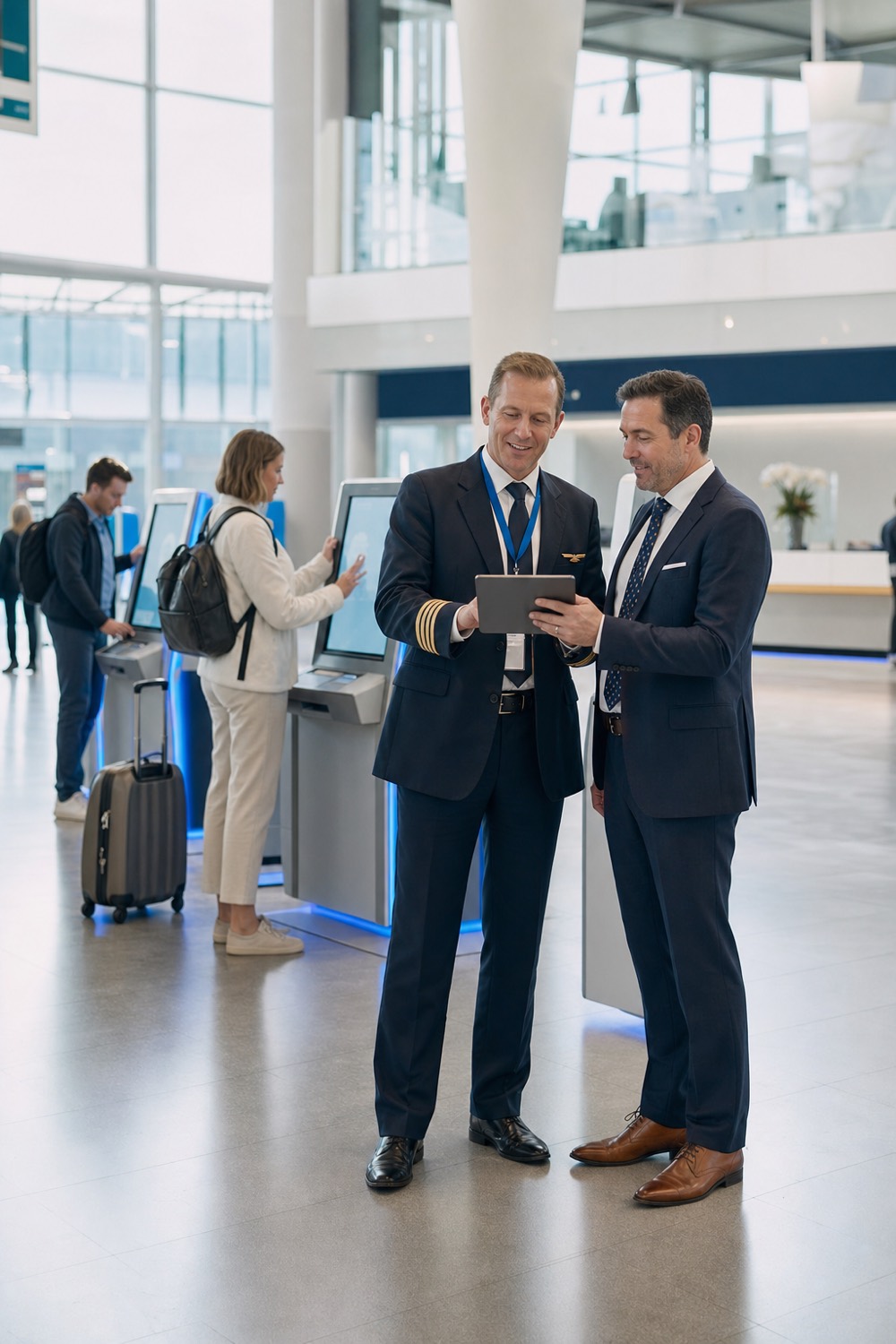 Passengers using QR codes and self-service kiosks instead of a help desk