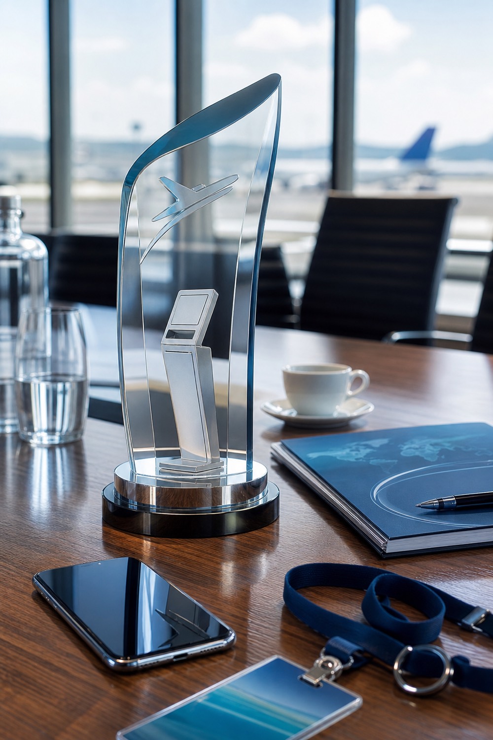 FlyAndCry zero-contact customer service award in a corporate boardroom