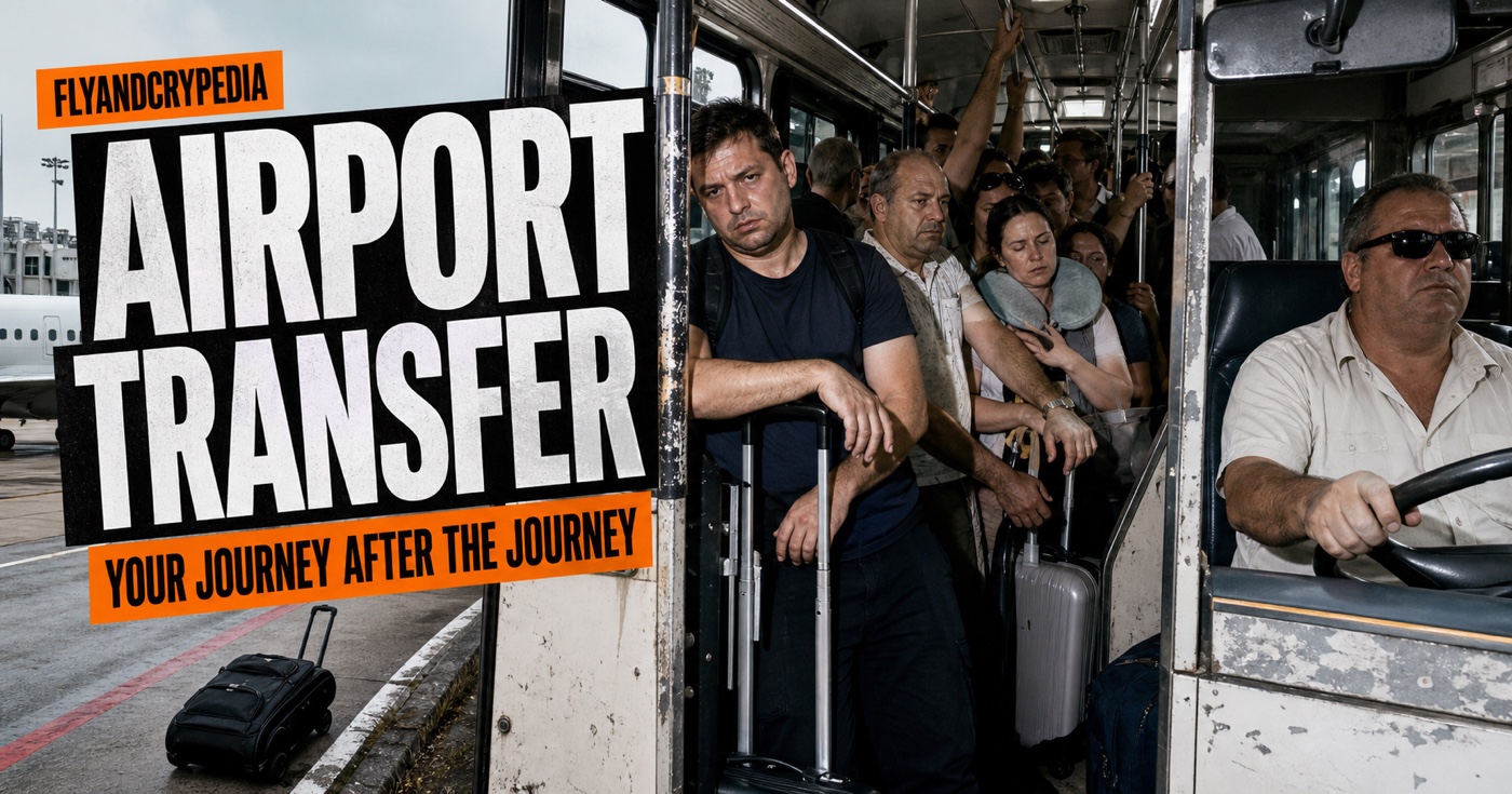 Overcrowded airport transfer bus carrying passengers and luggage between distant terminals