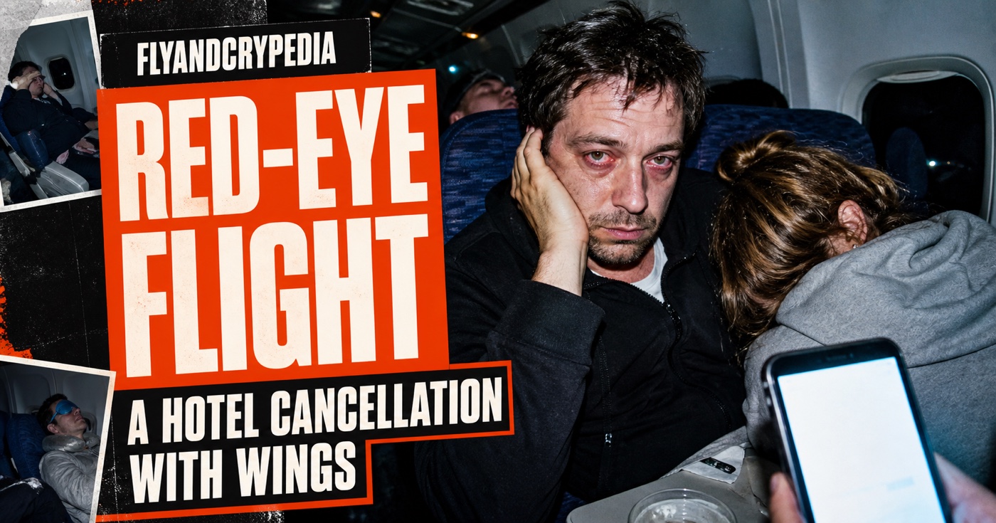 Exhausted passenger awake in a dim aircraft cabin during an overnight flight