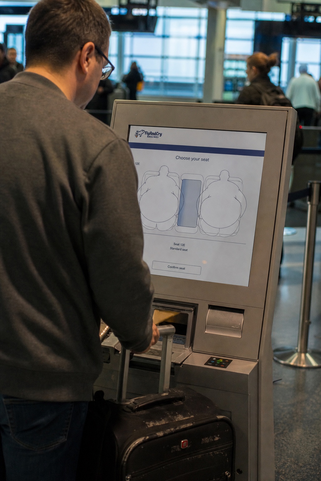 FlyAndCry airport kiosk estimating the remaining width of a middle seat